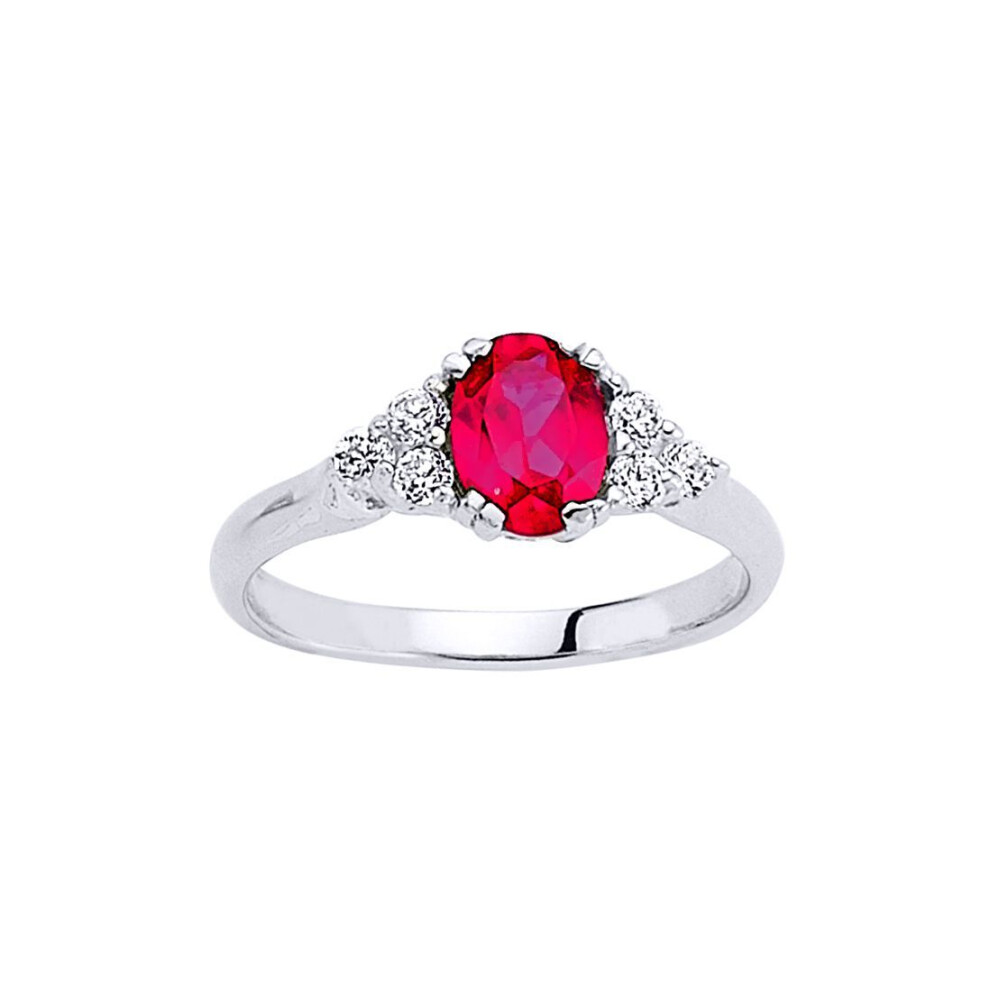 Jewelco London (M) Ladies Sterling Silver Ruby-Red Oval Cubic Zirconia Solitaire Engagement Ring - Gvr500