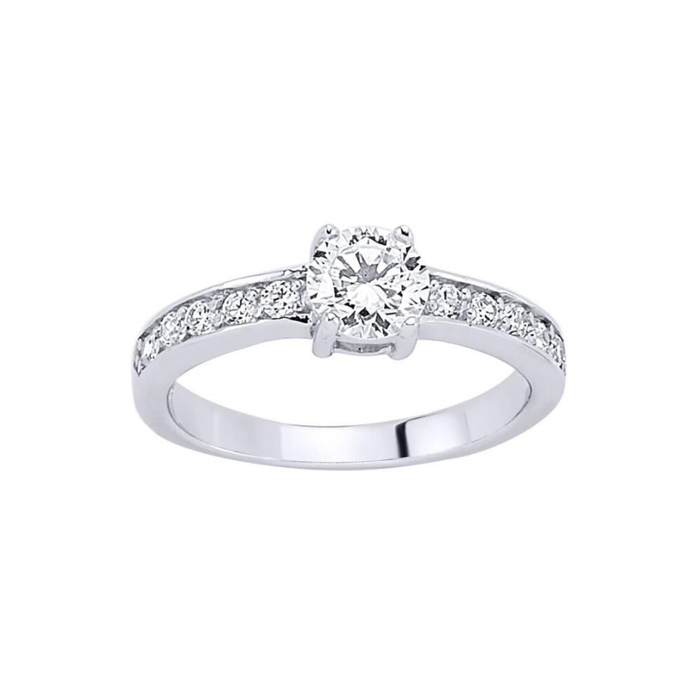 Jewelco London (N) Ladies Sterling Silver Cubic Zirconia Shoulder-Set 4 Claw Solitaire Engagement Ring - Gvr352
