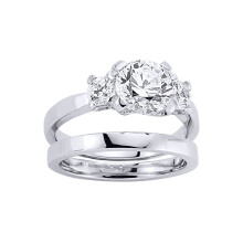 (P) Jewelco London Sterling Silver CZ Wedding Band Wedfit Bridal Rings Set - GVR440
