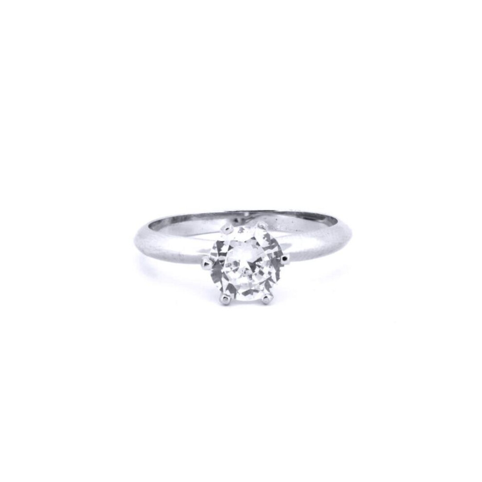 Jewelco London (O) Rhodium Silver Round Cz 6 Claw Solitaire Ring - Arn181