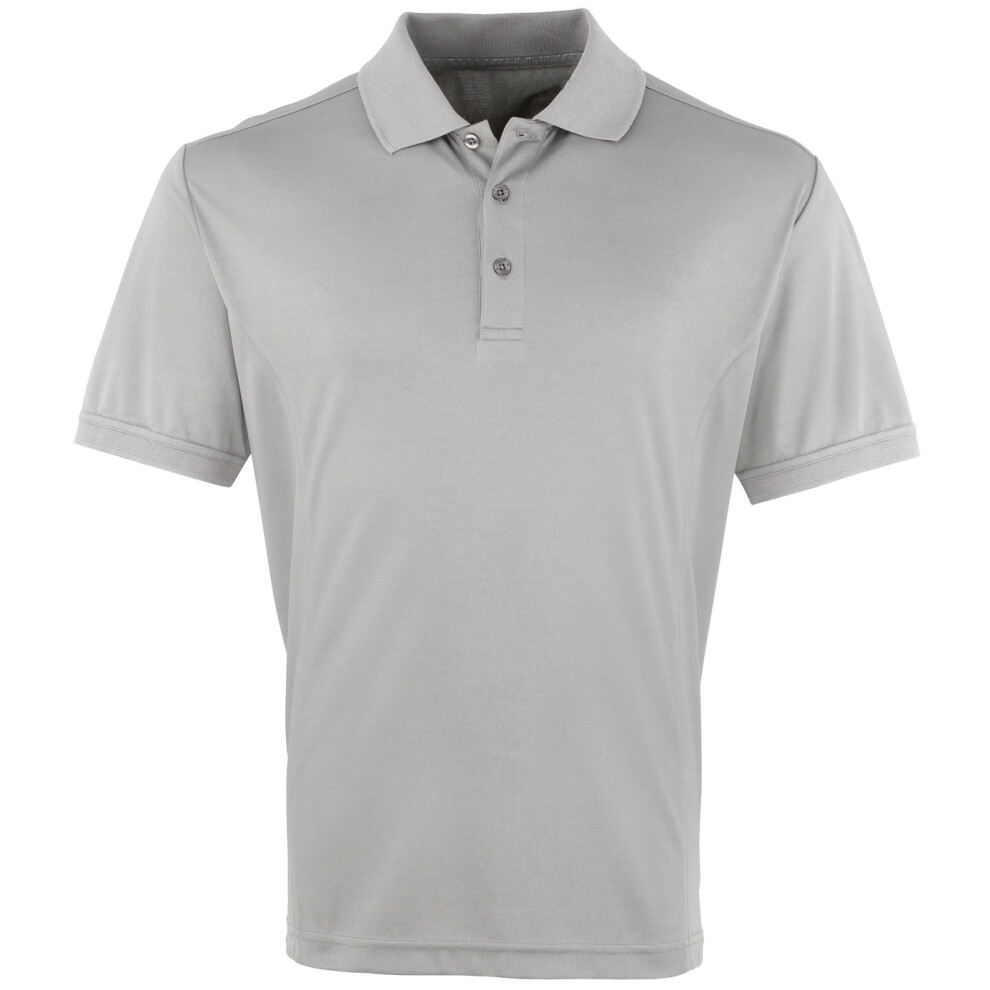 (3XL, Silver) Premier Mens Coolchecker Pique Short-Sleeved Polo Shirt