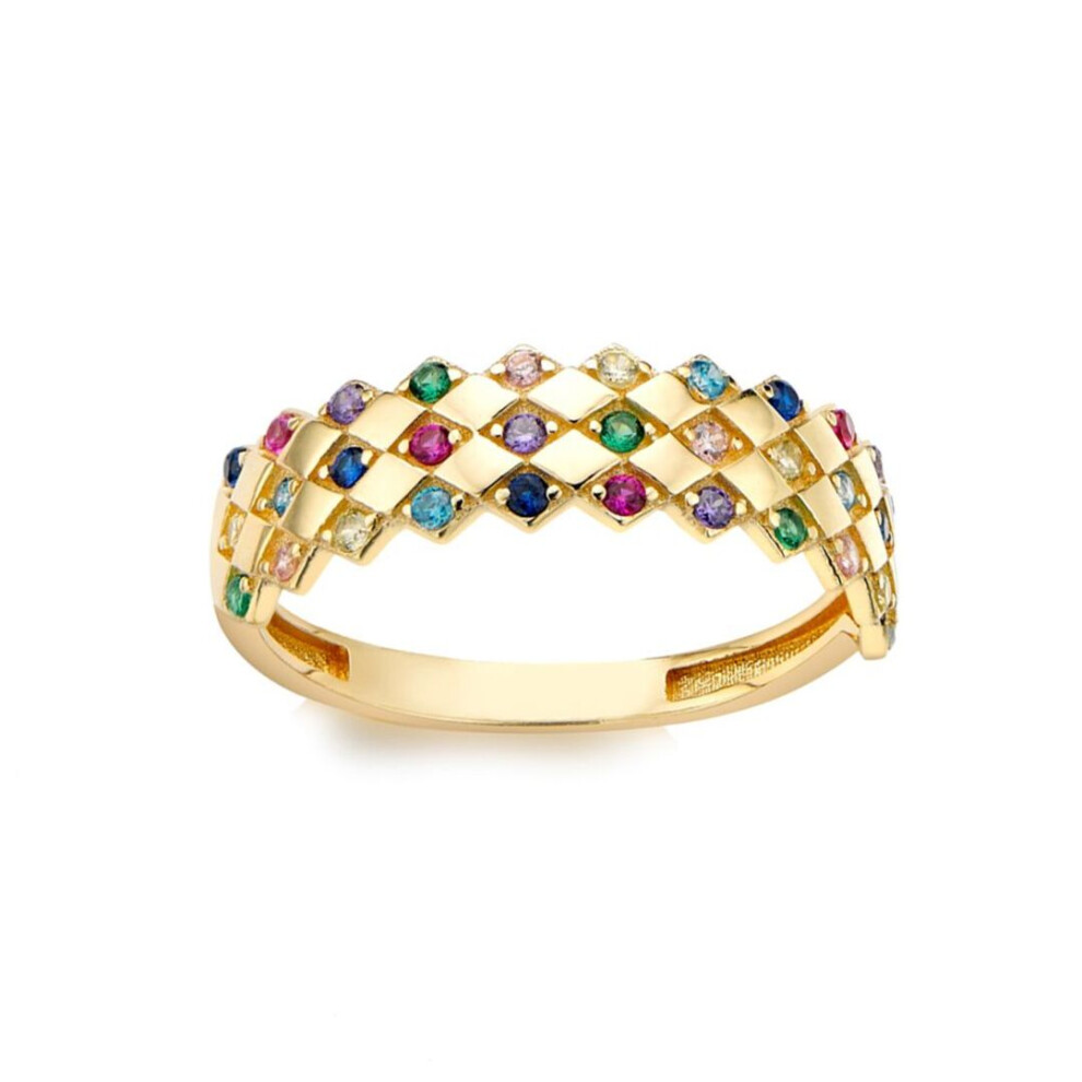 Jewelco London (P) 9Ct Gold Rainbow Pastel Cz Rhombus Clown Crown Ring 5Mm - 1-84-9961