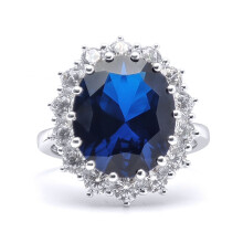 (M) Jewelco London Sterling Silver Sapphire-Blue Cubic Zirconia Princess Diana & Kate Royal Engagement Ring 12x10mm 6.70Cts - 8-84-9751