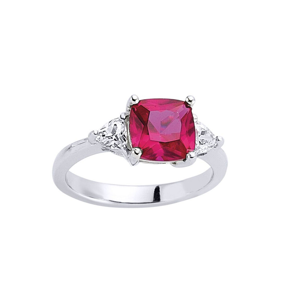 Jewelco London (L) Sterling Silver Ruby-Red Triangle Cushion Cubic Zirconia Shoulder-Set 4 Claw Solitaire Engagement Ring - Gvr319-Rub