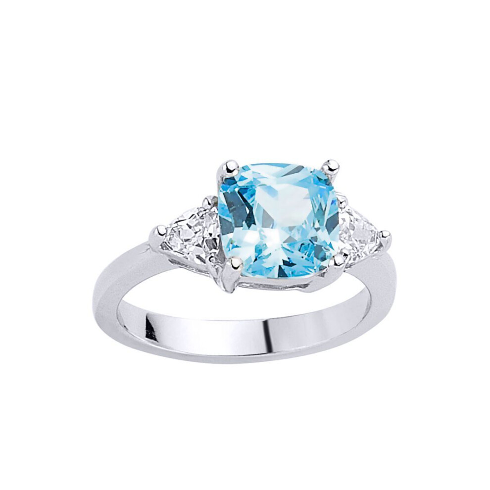 Jewelco London (Q) Sterling Silver Light Blue Triangle Cushion Cubic Zirconia Shoulder-Set 4 Claw Solitaire Ring - Gvr319-Top