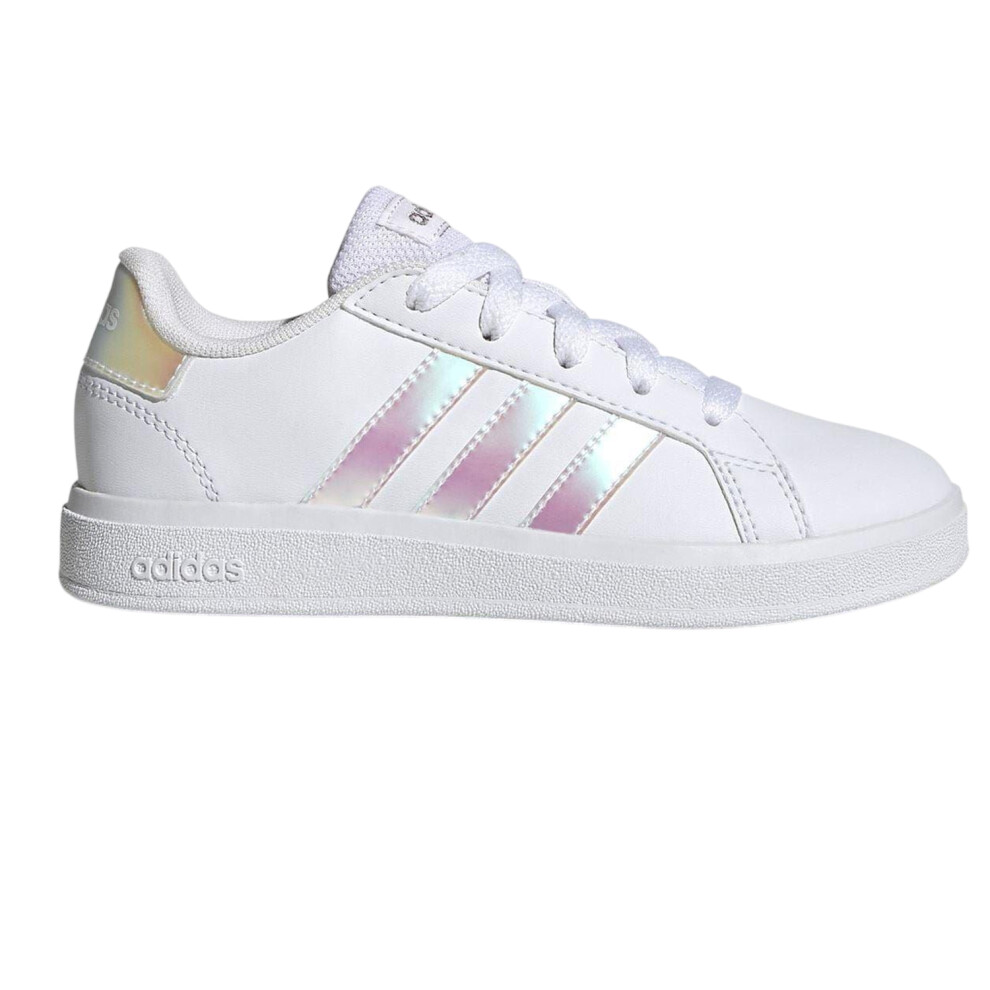 Adidas (4 Uk, White/Iridescent) Girls Grand Court Trainers