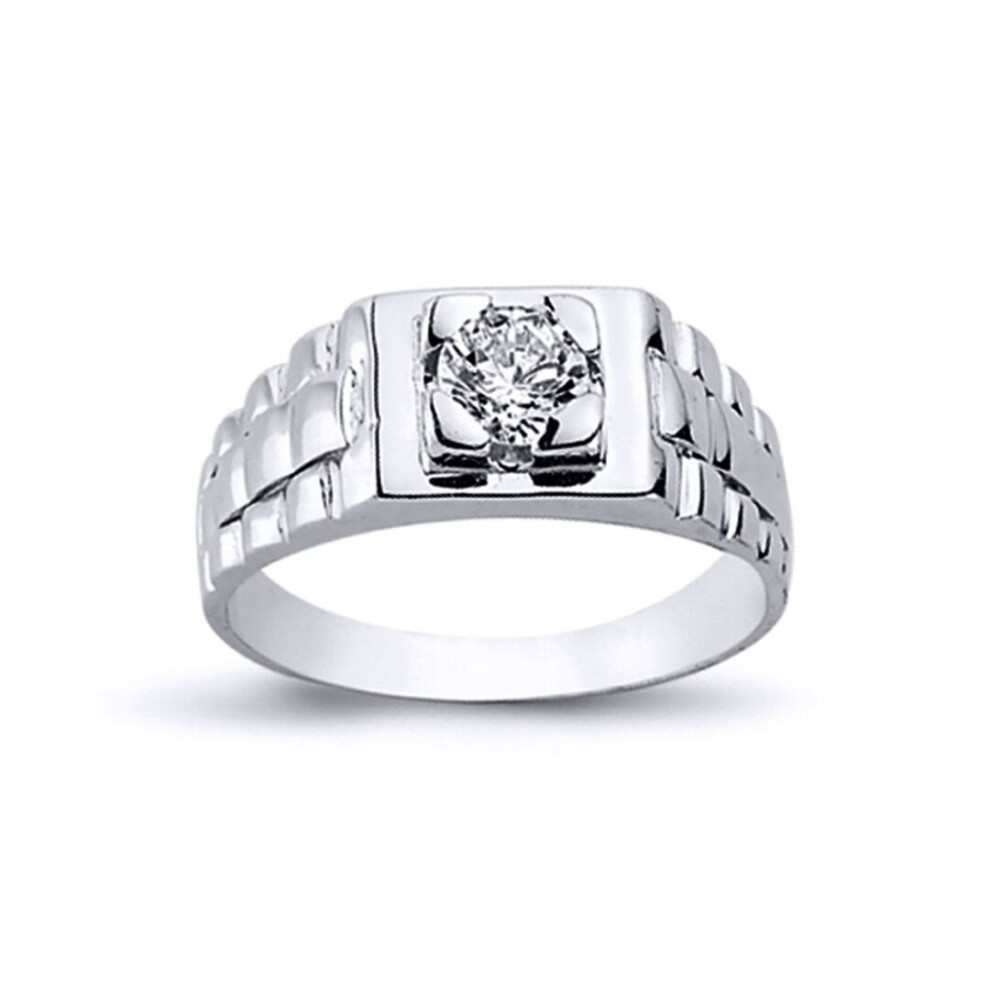 Jewelco London (U) Mens Rhodium Plated Sterling Silver Round Cubic Zirconia Watch Style Solitaire Ring 6Mm 8Mm - Arn110