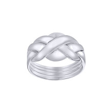 (K) Jewelco London Solid Sterling Silver Domed 4 Piece Puzzle Ring - 8-83-3910