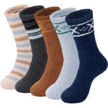Chaussettes d’hiver en peluche animales – Lot de 5 paires Stripe2 – Taille One Size — chaussettes cocooning femme
