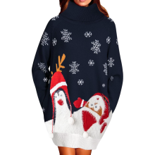 Damen-Strickkleid Oversize Weihnachtszeit Weihnachten Dunkelblau M — marineblaue strickkleid, oversize damen kleid, weihnachtskleid