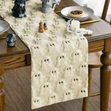Tischläufer Velours Dekorativ Halloween Geister Beige 33 x 153 cm — velour läufer, halloween läufer, läufer geister, beiger tischläufer