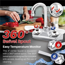 Commercial Hand Sink Faucet -Wall Mount Sink Faucet for Kitchen Small Sinks - 3-1/2 Gooseneck Spout Lever Handle