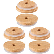 6Pièces Couvercles Hermétiques En Bambou Silicone Pour Bocaux