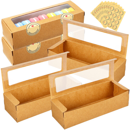 150Pièces Boîtes Macaron Kraft Stickers Pour Petits Gâteaux
