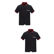 2Pièces Veste Chef Décontractée Courte Manche Anti-Huile Noir