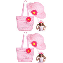2Pièces Chapeaux D'été En Et Sac Tote Roses Pour Petites