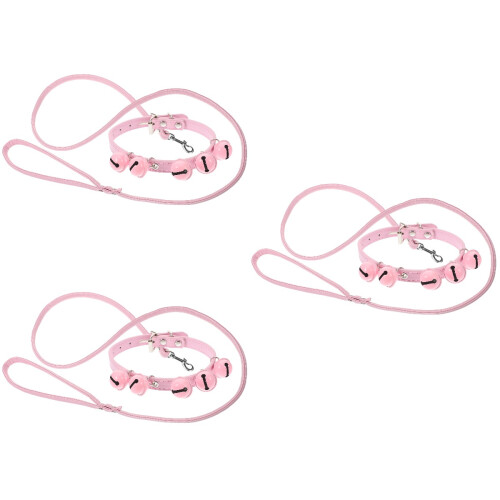 3Pièces Colliers Rose Avec Cloche Laisse