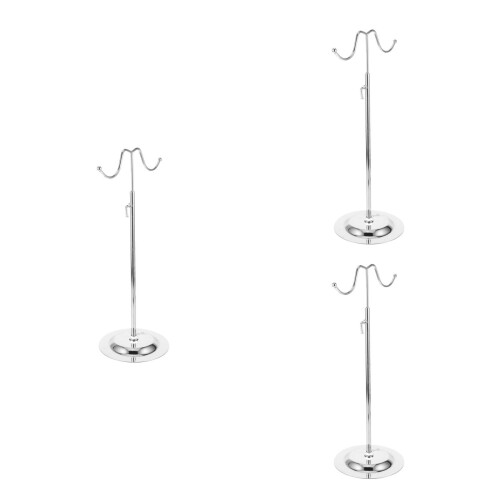 3Pièces Support À Métal Argenté Double Crochets, Hauteur Réglable