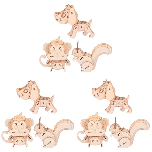 9Pièces Modèles Animaux Puzzle Bois 3D Clair Et Éducatif