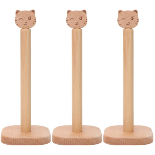 3Pièces Présentoir Papier Vertical En Bois Beige Style Chat Élégant