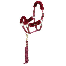 (Pony, Burgundy) ARMA Faux Fur Horse Headcollar and Leadrope