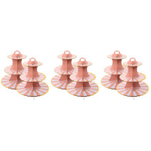 6Pièces Plateau Gâteaux Jetable 3 Étages Rose Pour Buffet