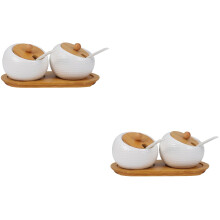 2Sets Assortiment Kruidenpotten Van Keramiek En Hout Voor Keuken
