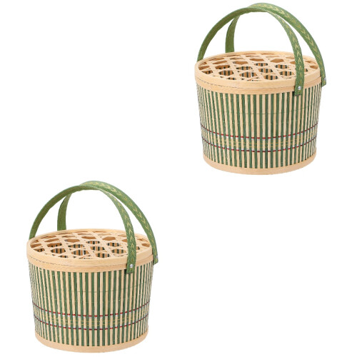 2St Luxe Groene Bamboe Opbergmand Met Draagbaar En