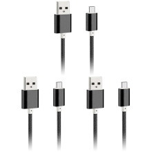 3St Zwarte Micro USB Kabel Nylon Opladen Voor Apparaat