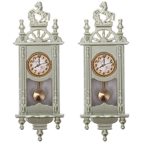 2Pièces Horloges À Mini Maison Alliage Zinc Bois Pour Décor 1