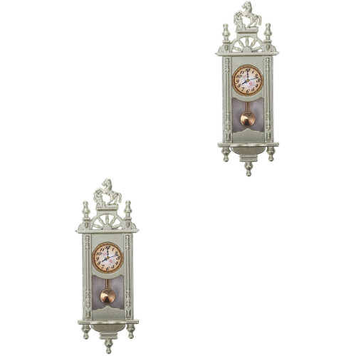 2Pièces Horloges À Mini Maison Alliage Zinc Bois Pour Décor 2