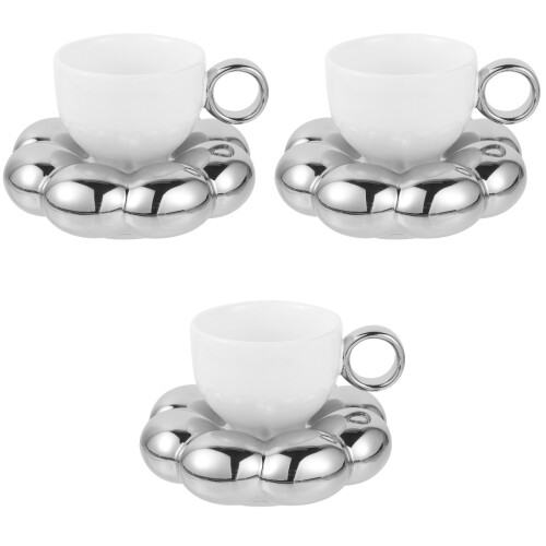3Ensembles Mugs Décoratifs En Céramique Argenté Usage Maison 1