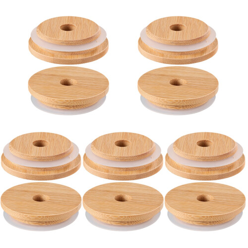 10Pièces Couvercles Mug Étanches Bambou Silicone Pour Bouteilles 1