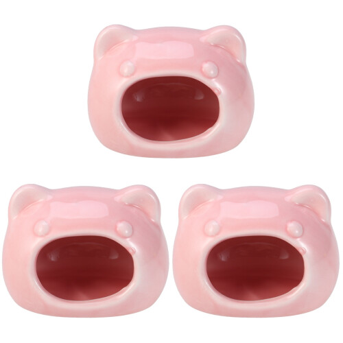 3Pièces Hamster Rose Céramique Avec Design Tête De Chat 1