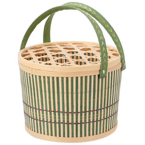 2St Luxe Groene Bamboe Opbergmand Met Draagbaar En 1