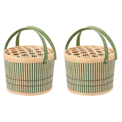 2St Luxe Groene Bamboe Opbergmand Met Draagbaar En 2