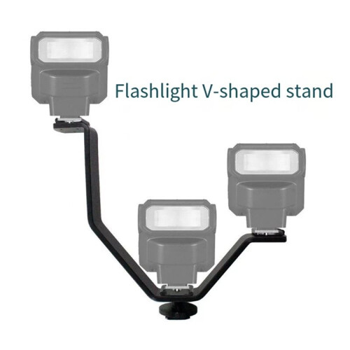 V Shape Triple Mount Hot Shoe Flash Bracket for Speedlite DSLR Camera Microphone LED Video Light 2