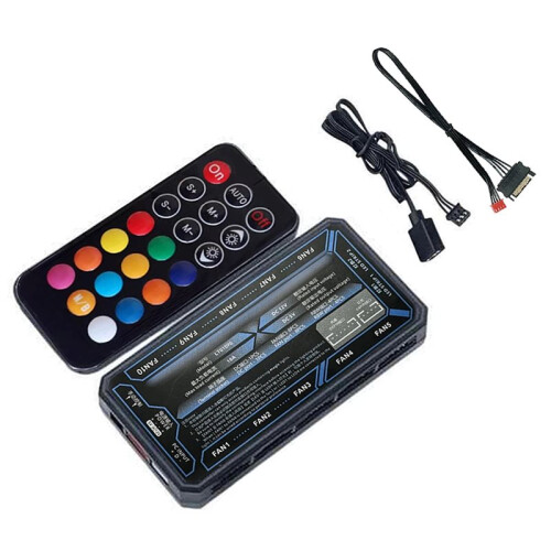 6pin ARGB Controller Computer Case Fan RGB Hub with 6-Pin Interface and 10+2 Wireless Remote Control Lighting 1