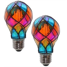 2 Sztuki Żarówek Witrażowych E26 4W 120V LED, Kolorowa Żarówka, Malowane Szkło, Romantyczne Oświetlenie