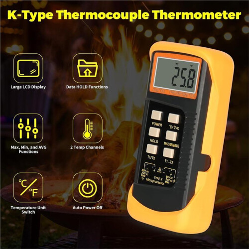 K Type Thermocouple Thermometer, Dual Channels Digital Thermometer, Thermocouples Display Temperature Tester 2