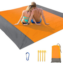 Beach Blanket, 210 x 200cm Picnic Blanket Extra Large Waterproof Beach Mat with 4 Fixed Nails, For Beach, Camping-Orange