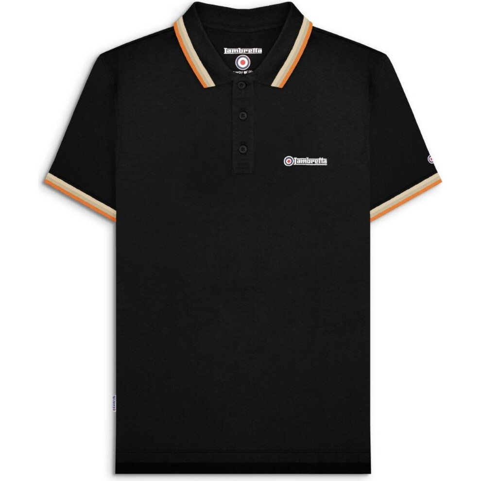 Lambretta (4Xl, Black/Stone/Cashew/Orange) Mens Target Triple Tipped Retro Polo Shirt