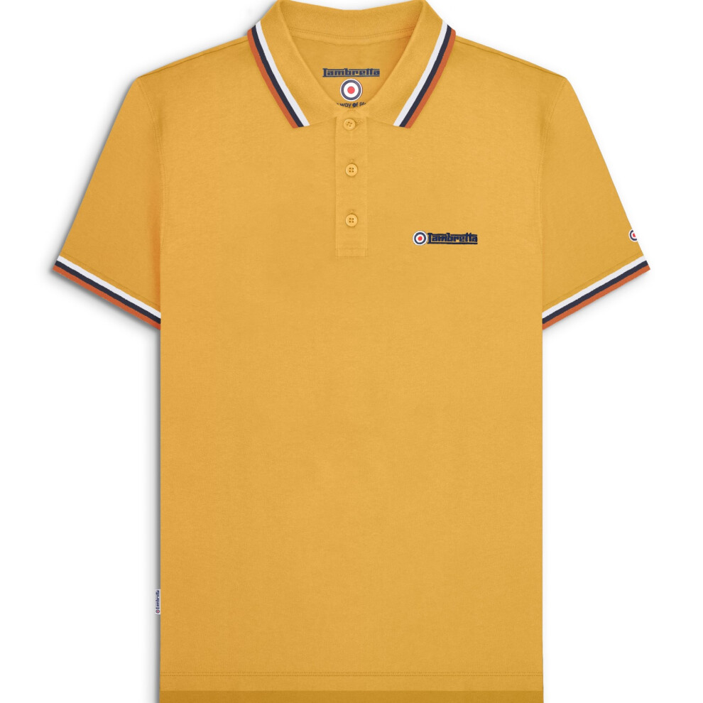 Lambretta (3Xl, Gold (White/Navy/Clay)) Mens Target Triple Tipped Retro Polo Shirt