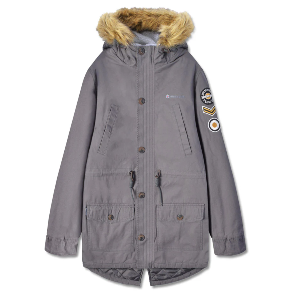 Lambretta (2Xl, Iron) Mens Parka Long Sleeve Zip Up Faux Fur Hooded Warm Winter Jacket Coat