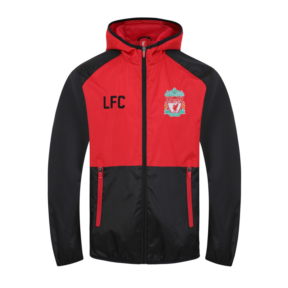 Liverpool Fc Official Boys Shower Jacket Windbreaker Black Red 2-3 Years