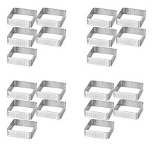 Perforated Tart Ring Stainless Steel Tartlet Molds Square Shape Mould Cake Circle French Pastry Baking Tool, 20 Pack
