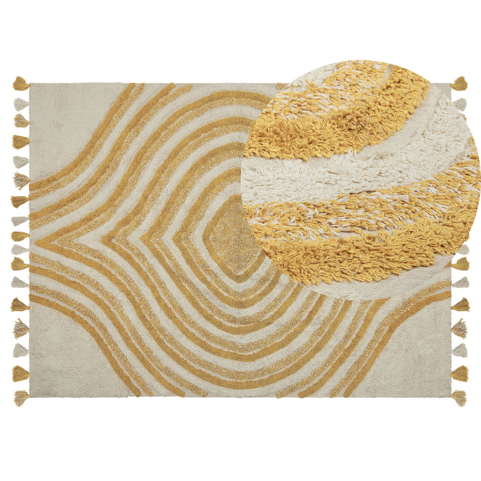 Beliani Rug Bingol Yellow 140 X 200 Cm Cotton