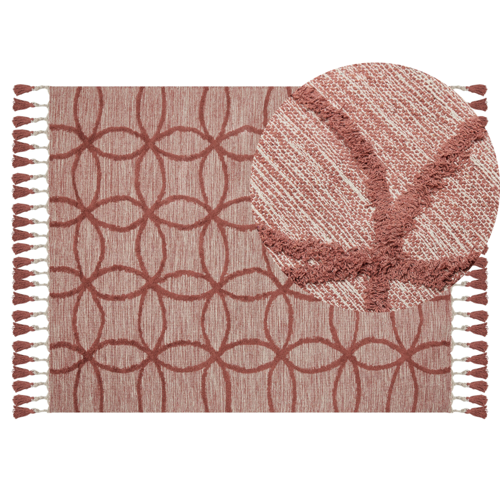 Beliani Rug Kirsehir Red 140 X 200 Cm Cotton