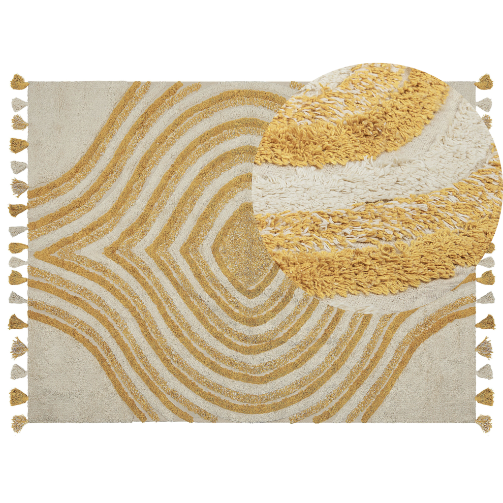 Beliani Rug Bingol Yellow 160 X 230 Cm Cotton