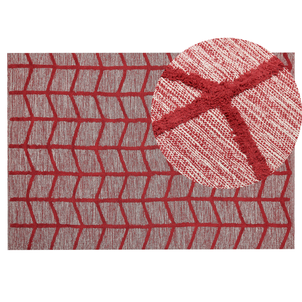 Beliani Rug Sivas Red 140 X 200 Cm Cotton
